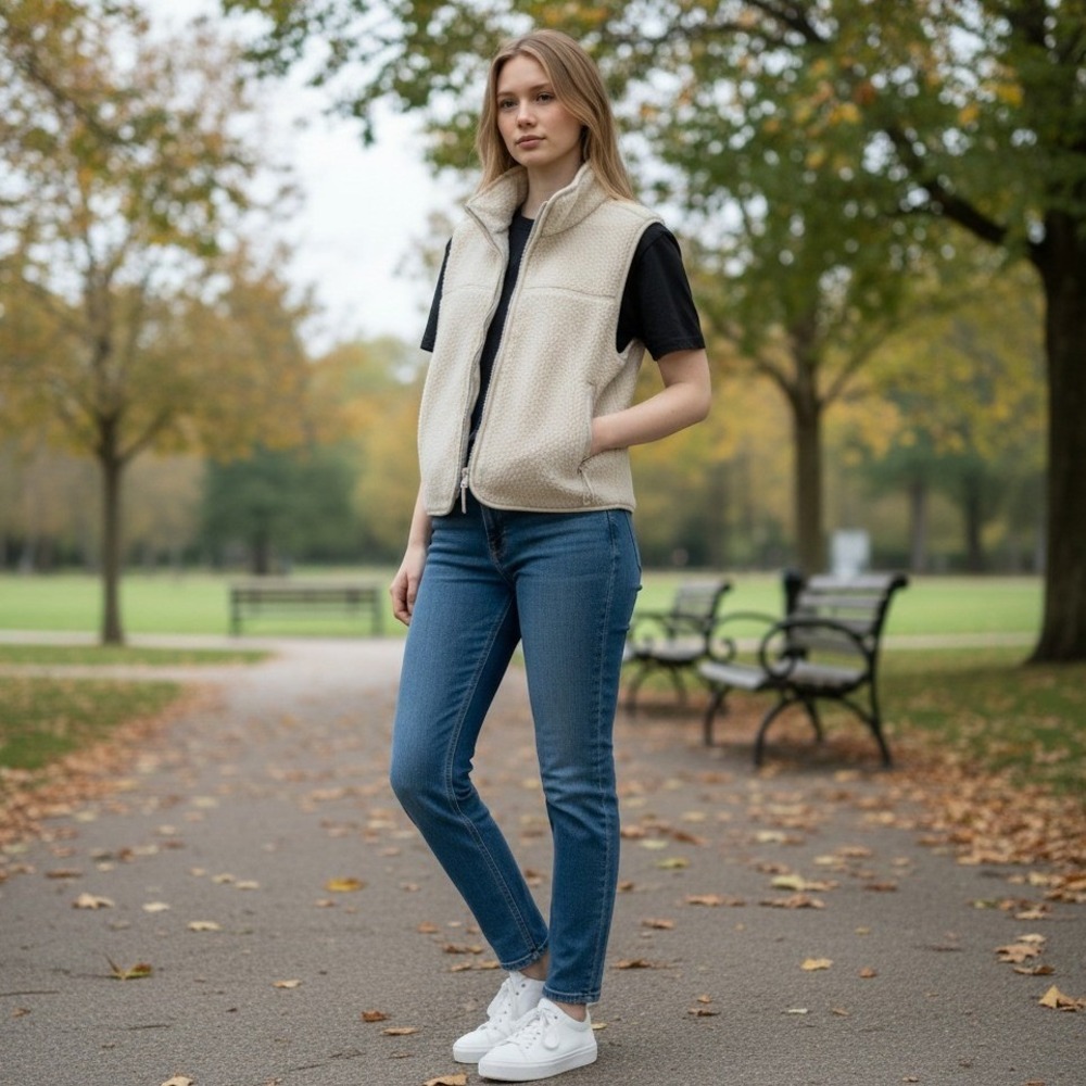 Vuori Sherpa Fleece Vest Womens XS Cream Off White Full Zip Outdoor Cozy Gilet - Picture 2 of 11